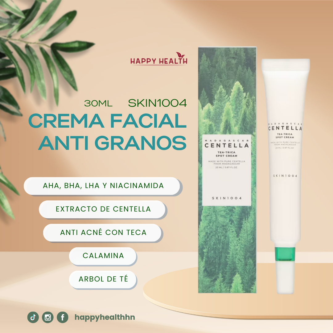 Aplicación de la crema SKIN1004 Tea-Trica Spot sobre el dorso de la mano, mostrando su textura ligera y precisión del aplicador.