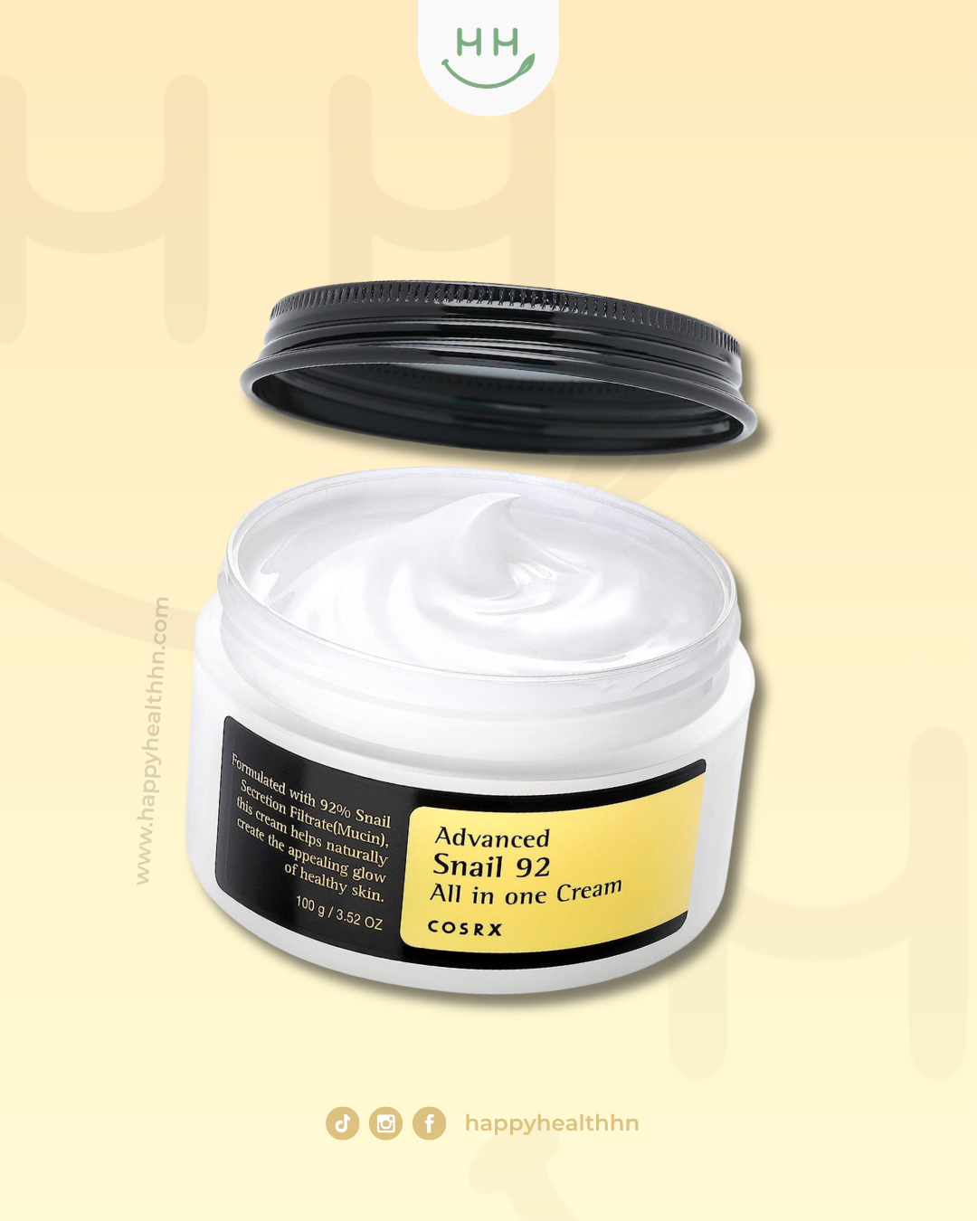 Crema COSRX Advanced Snail 92 sobre fondo claro – hidratante coreano regenerador.