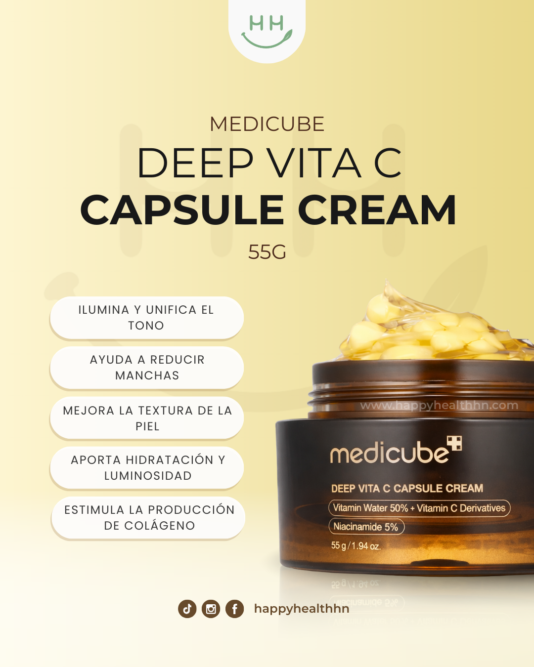 Crema Medicube Deep Vita C con cápsulas naranjas iluminadoras