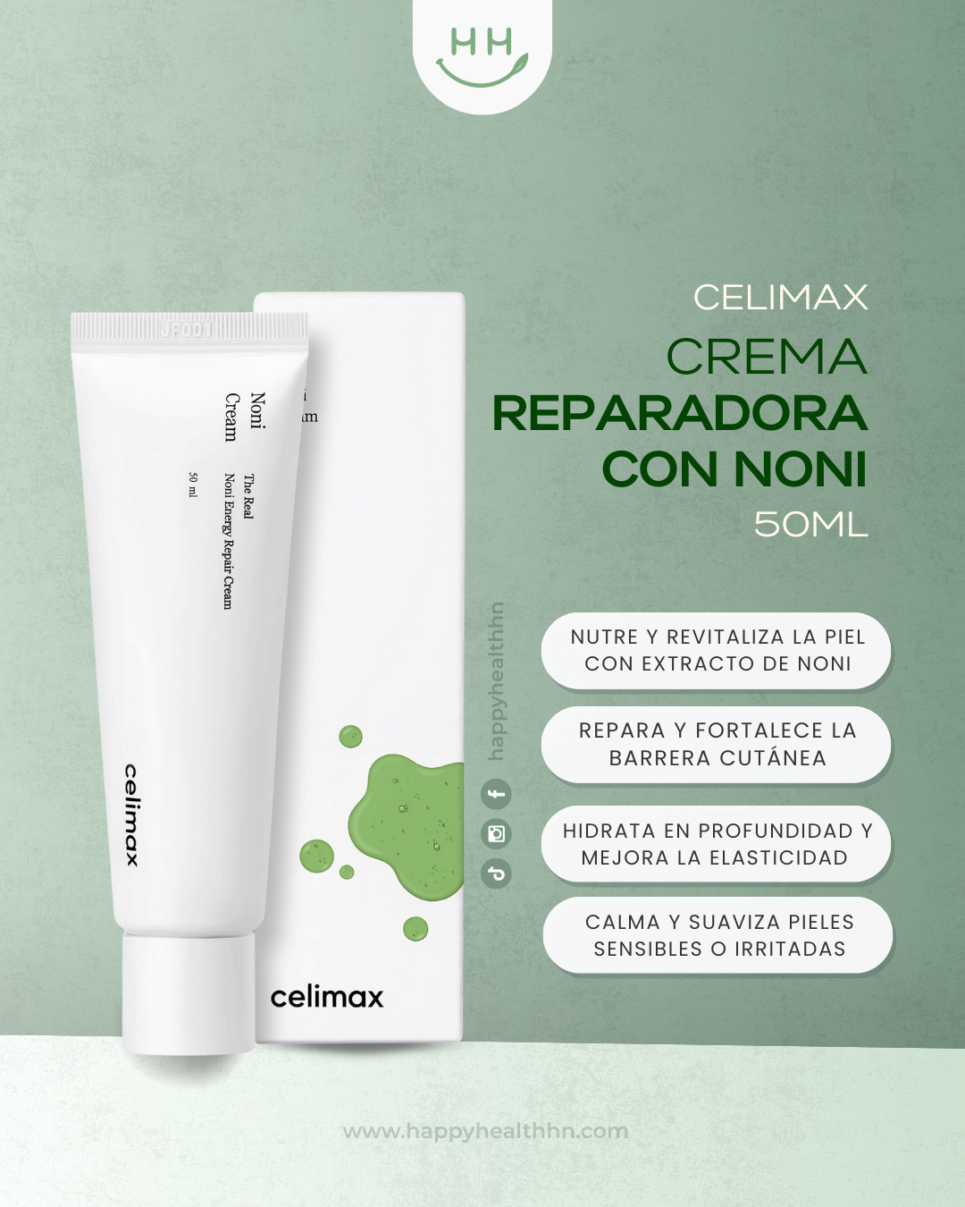 Crema facial nutritiva con extracto de Noni y antioxidantes de Celimax.