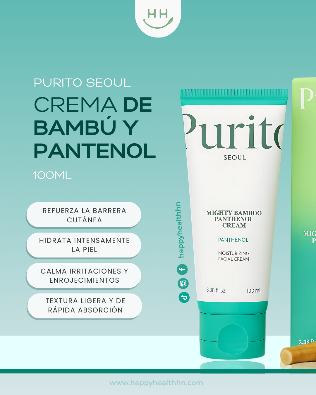 Crema facial PURITO bambú panthenol 10% para piel sensible e irritada 100ml