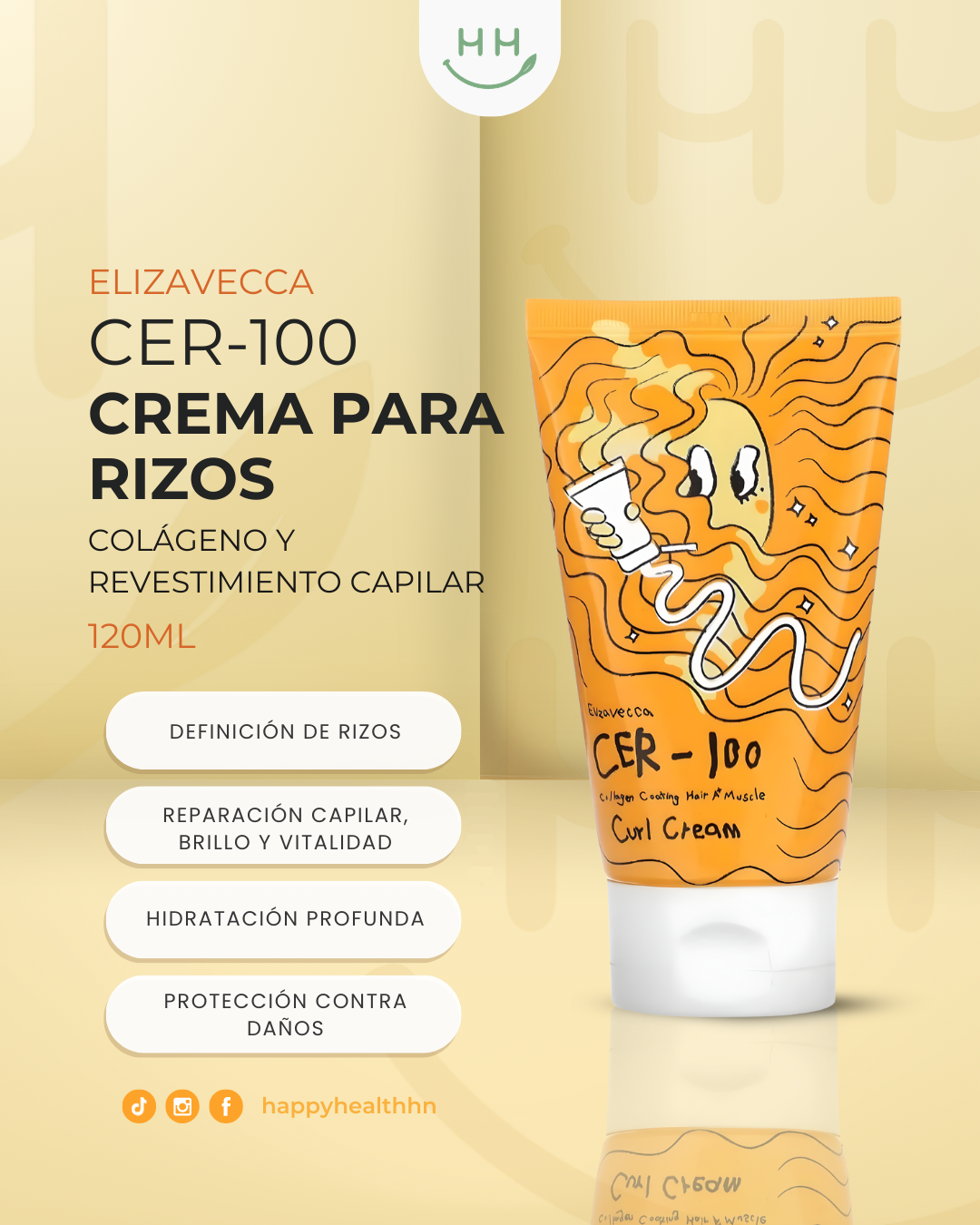 Crema rizos Elizavecca A+ Muscle CER-100 colágeno control frizz 120ml