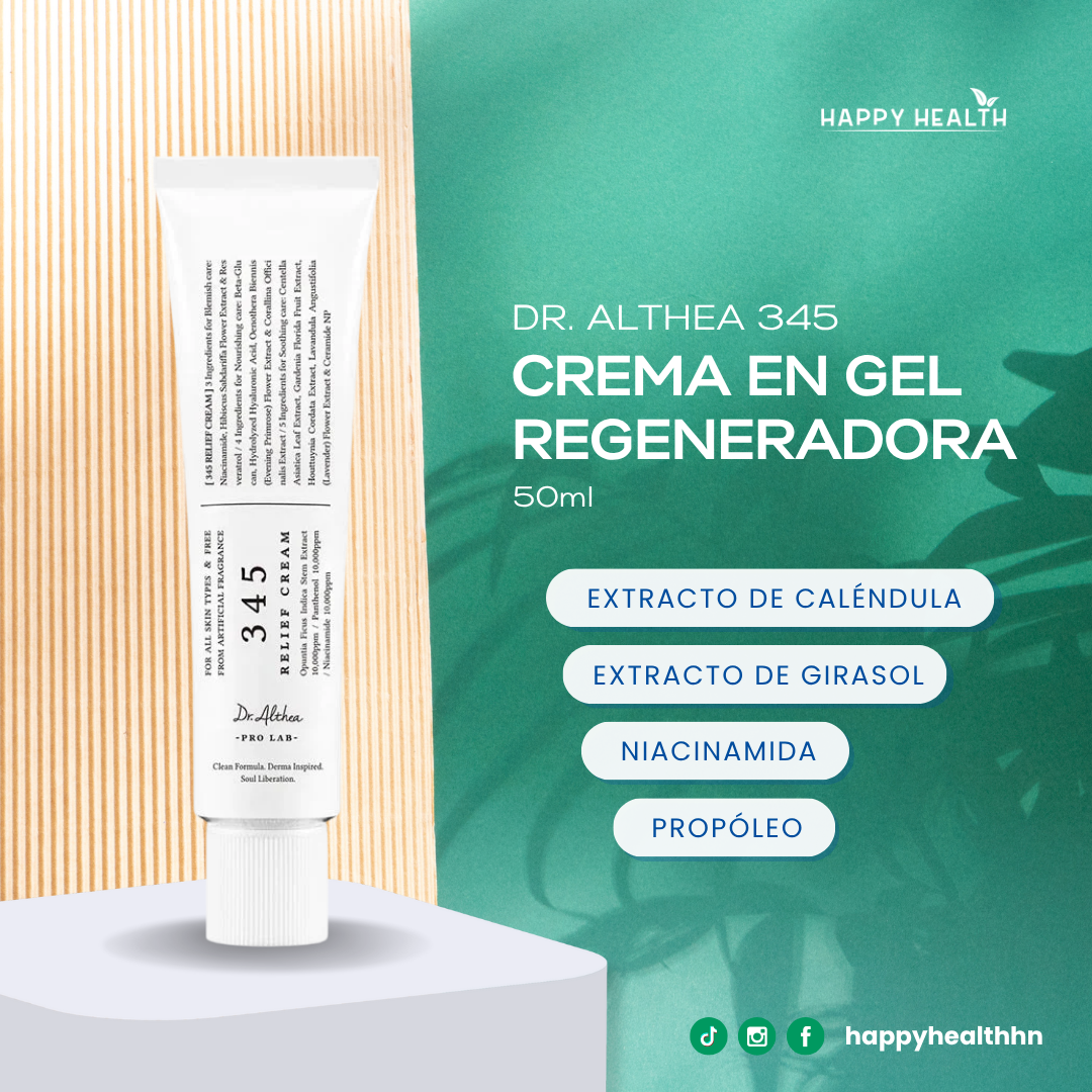 Tubo de Dr. Althea 345 Relief Cream de 50 ml sobre fondo blanco, mostrando su diseño minimalista y elegante. Honduras