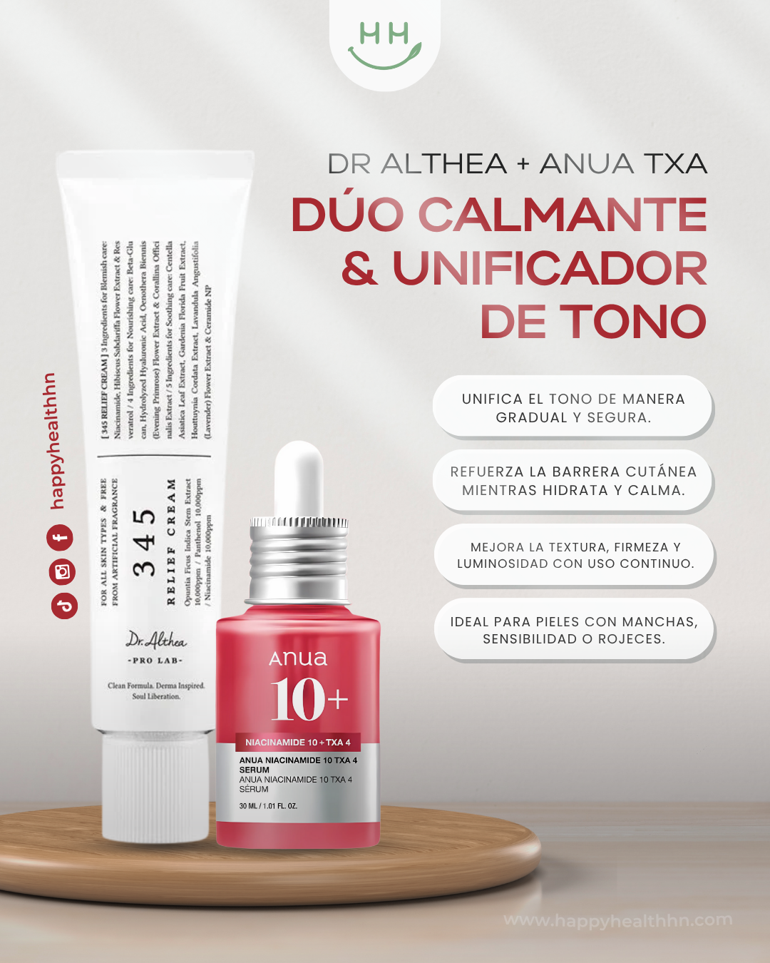 Dr. Althea 345 Relief Cream y ANUA Serum con TXA para cuidado facial coreano