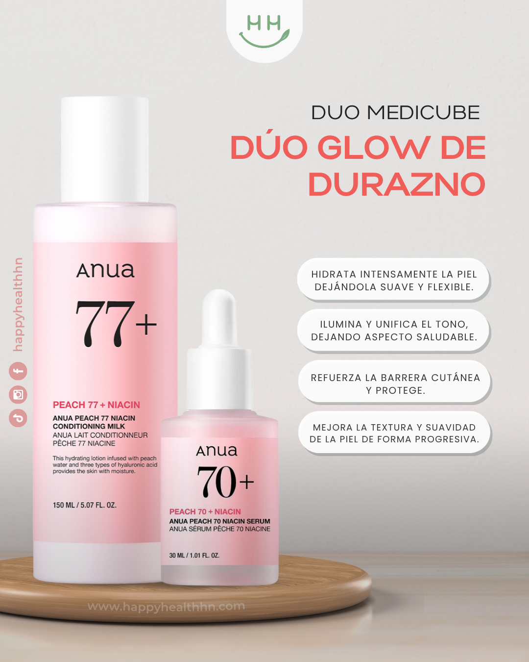 Tratamiento facial coreano Anua con extracto de durazno y niacinamida para una piel radiante
