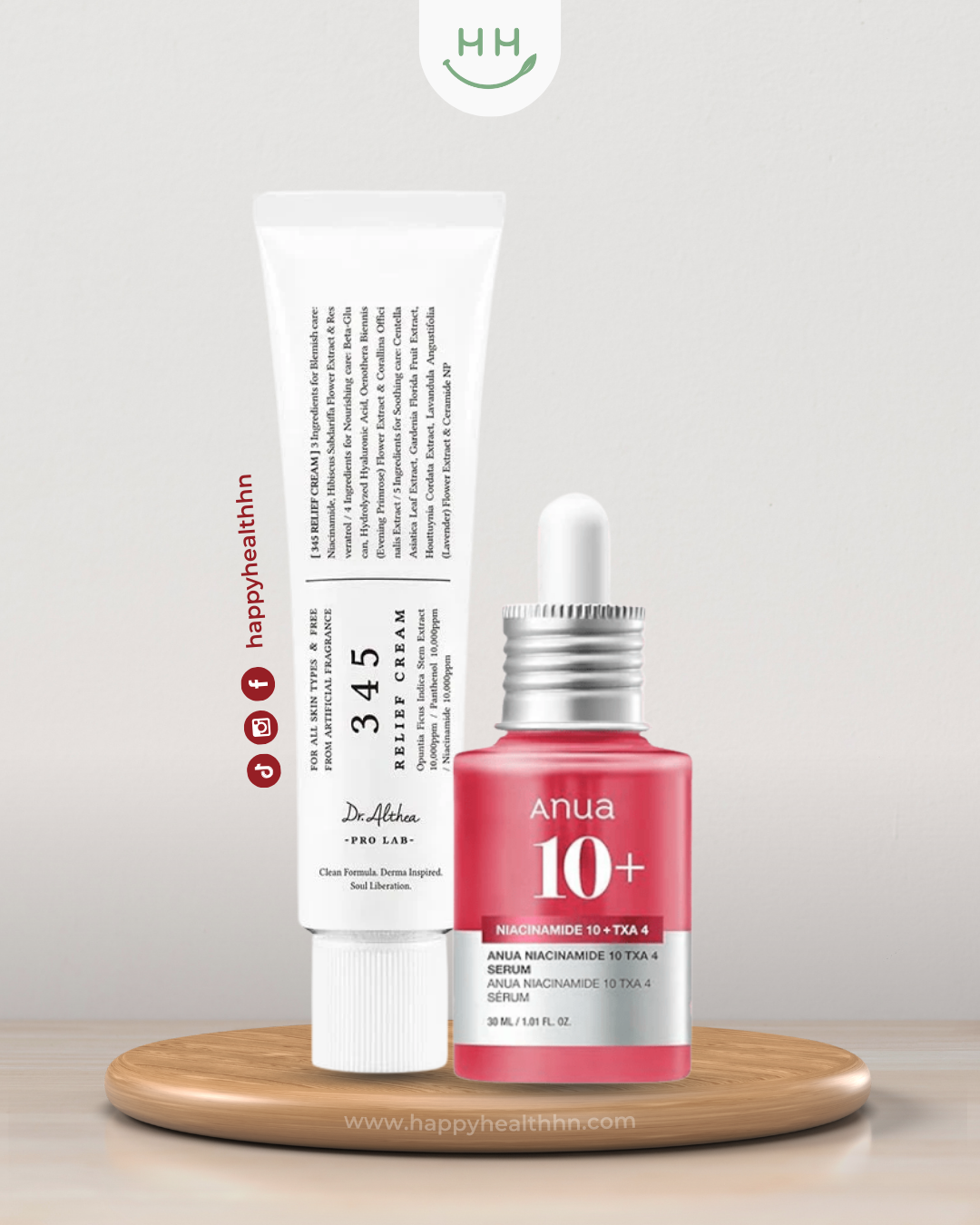 Dúo para piel sensible: Anua Niacinamide 10 TXA 4 Serum y Dr. Althea 345 Relief Cream con fórmula calmante.