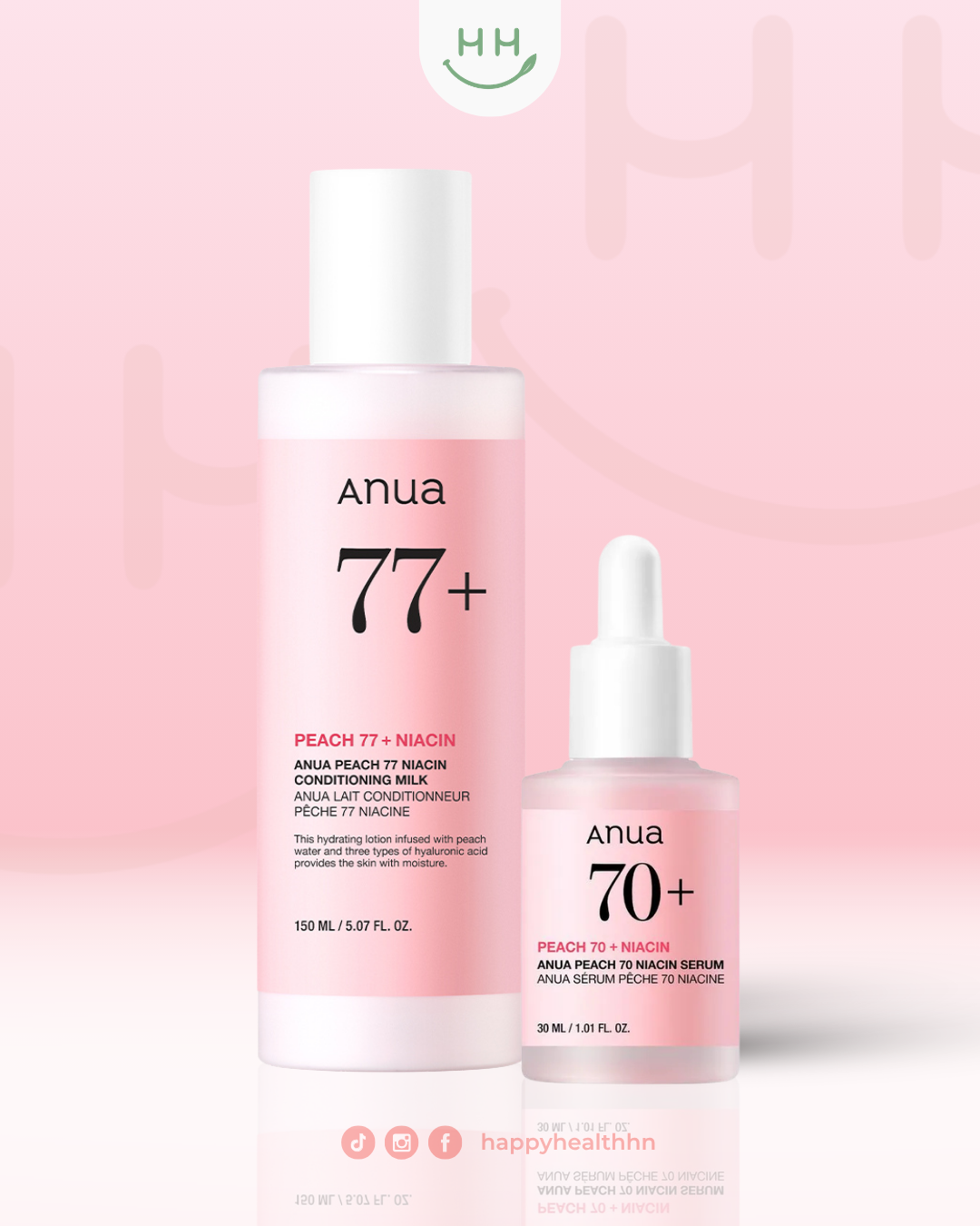 Dúo Anua Peach 77+ Niacin Conditioning Milk y Peach 70+ Niacin Serum para hidratar e iluminar la piel