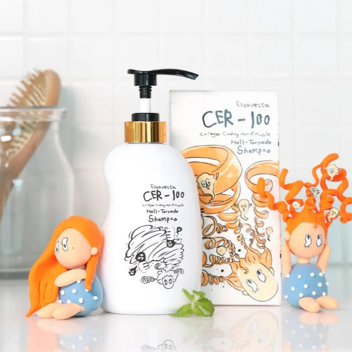 Shampoo Elizavecca CER-100 con colágeno para cabello dañado.