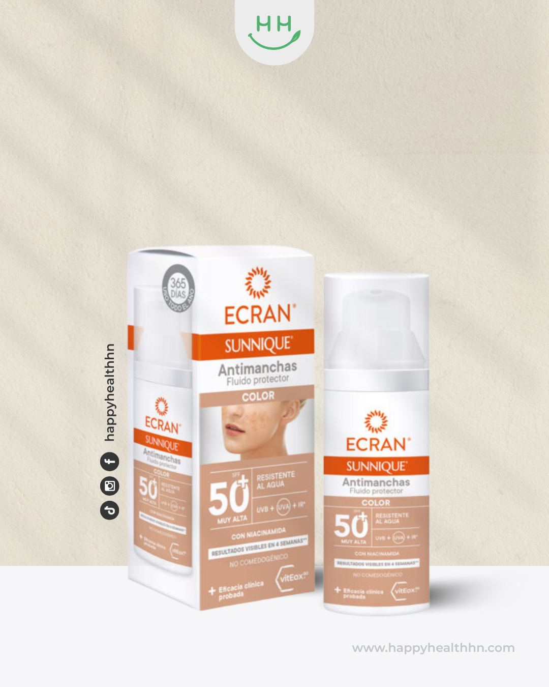 Ecran Fluido Protector Antimanchas FPS 50+ con color protector solar facial