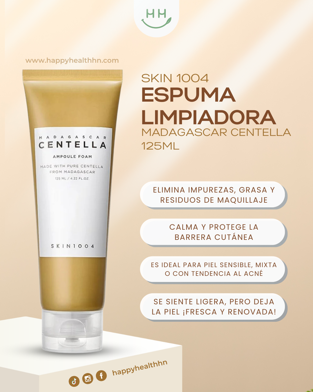Espuma limpiadora coreana con centella asiática – ideal para piel con acné o rojeces