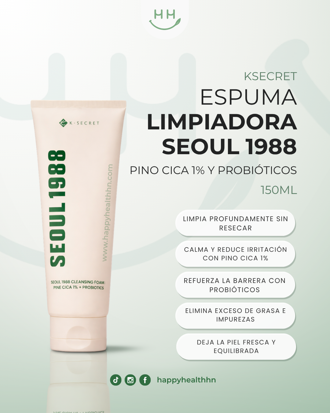 Espuma limpiadora coreana KSECRET con centella asiática y probióticos para piel sensible y acné