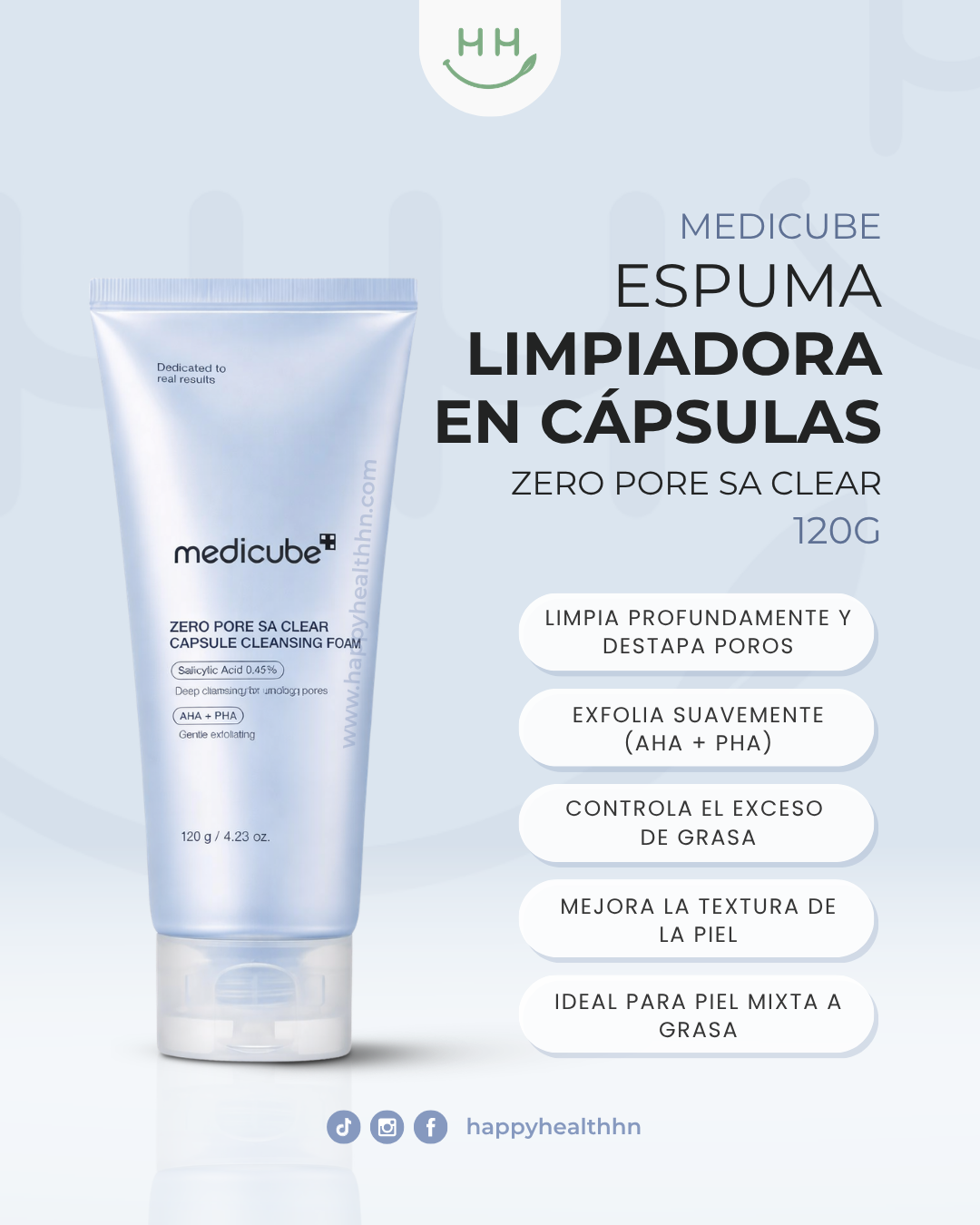 Espuma limpiadora coreana Medicube para poros con ácido salicílico y CICA exosomas 120g