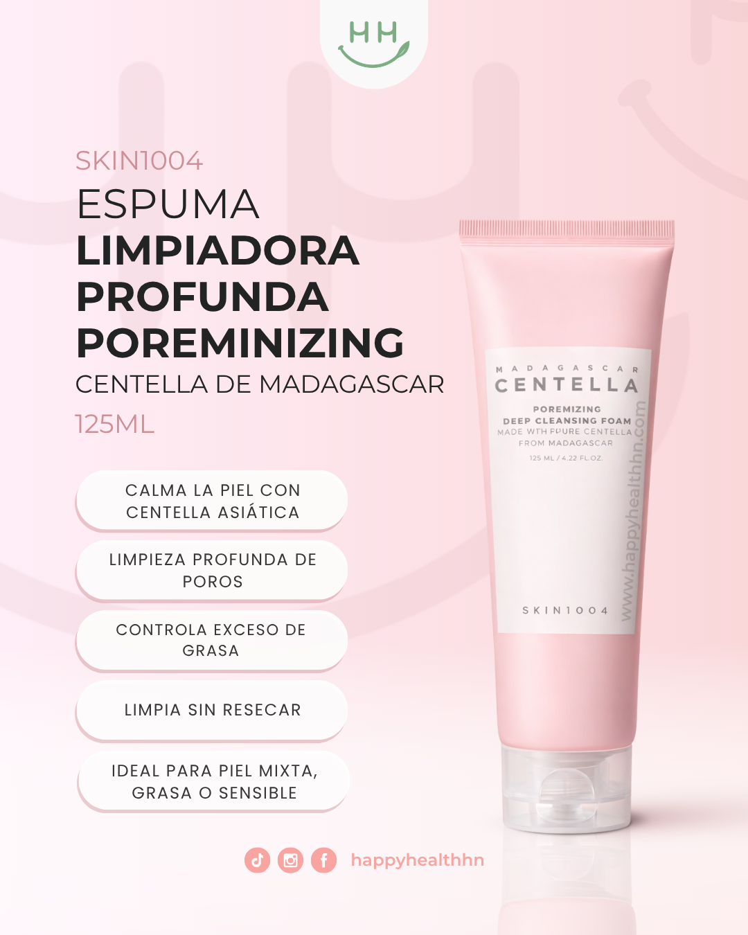 Espuma limpiadora coreana SKIN1004 minimizadora de poros para piel grasa y sensible con arcilla caolín