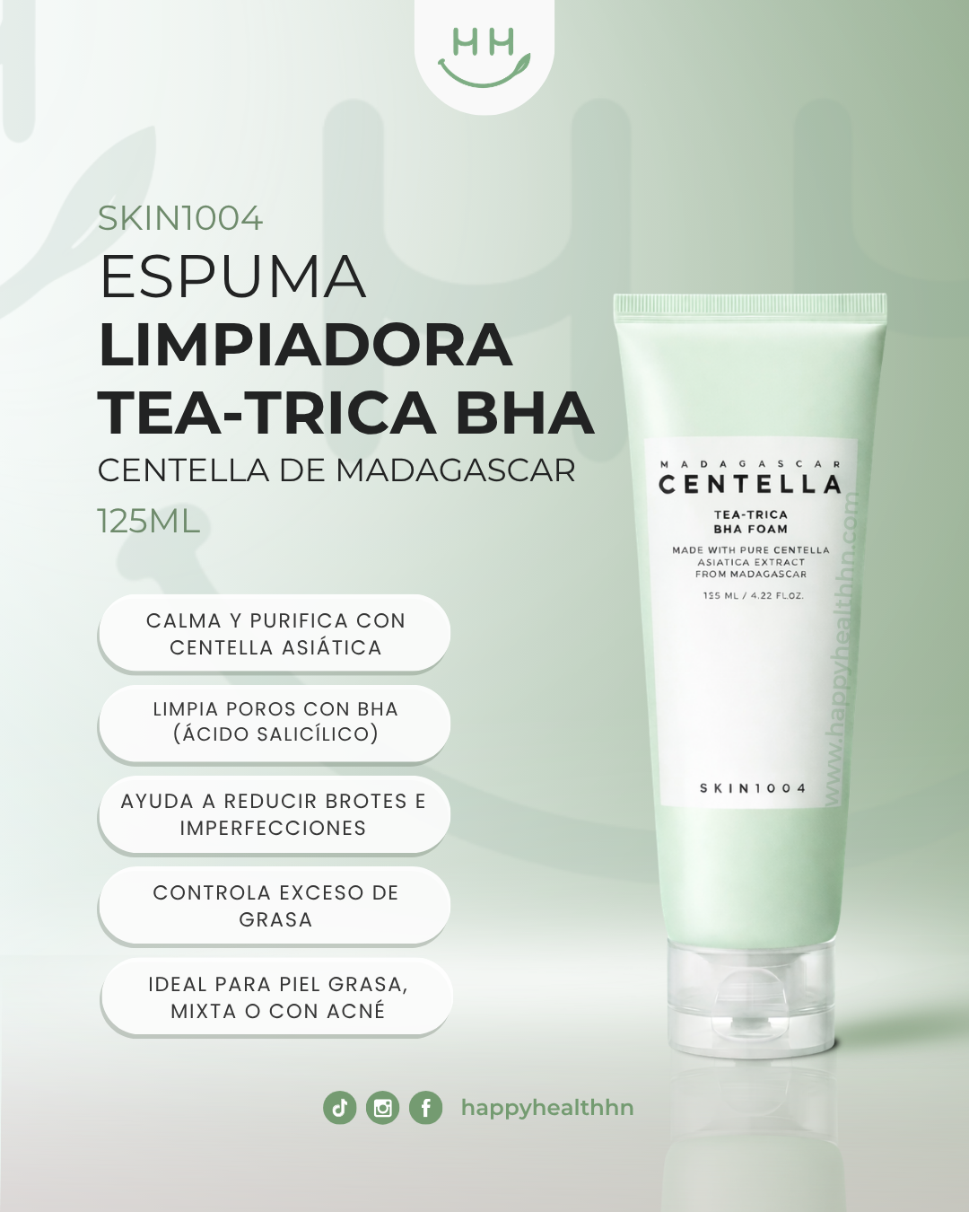 Espuma limpiadora coreana SKIN1004 para piel con acné con BHA Centella y complejo Tea-Trica purificante