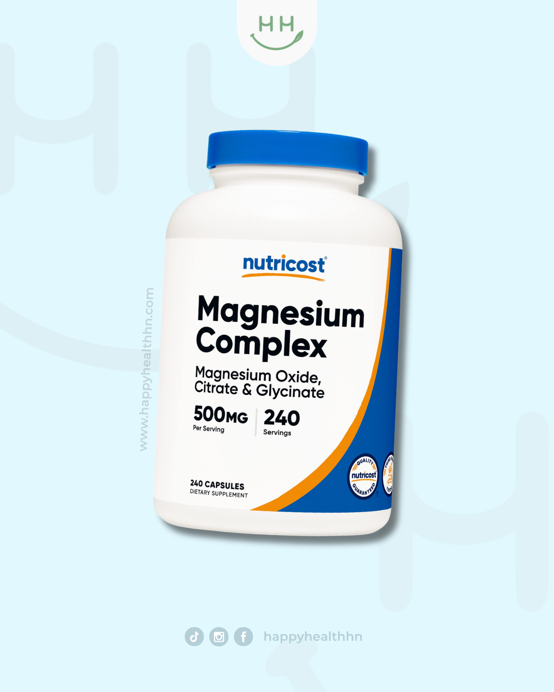 Frasco Nutricost Magnesium Complex 240 cápsulas para salud muscular y nerviosa