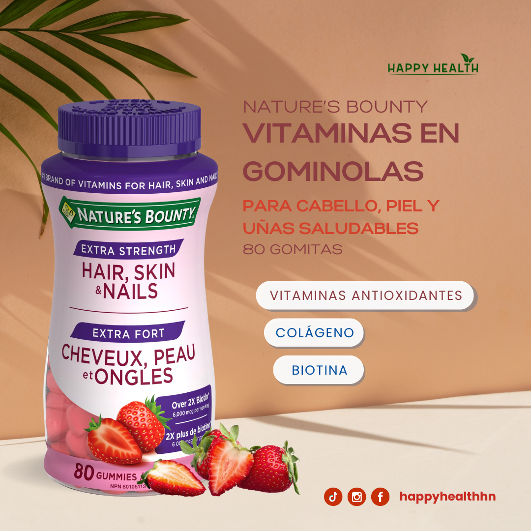Gomitas Nature's Bounty Extra Strength para cabello piel y uñas con Over 2X Biotin