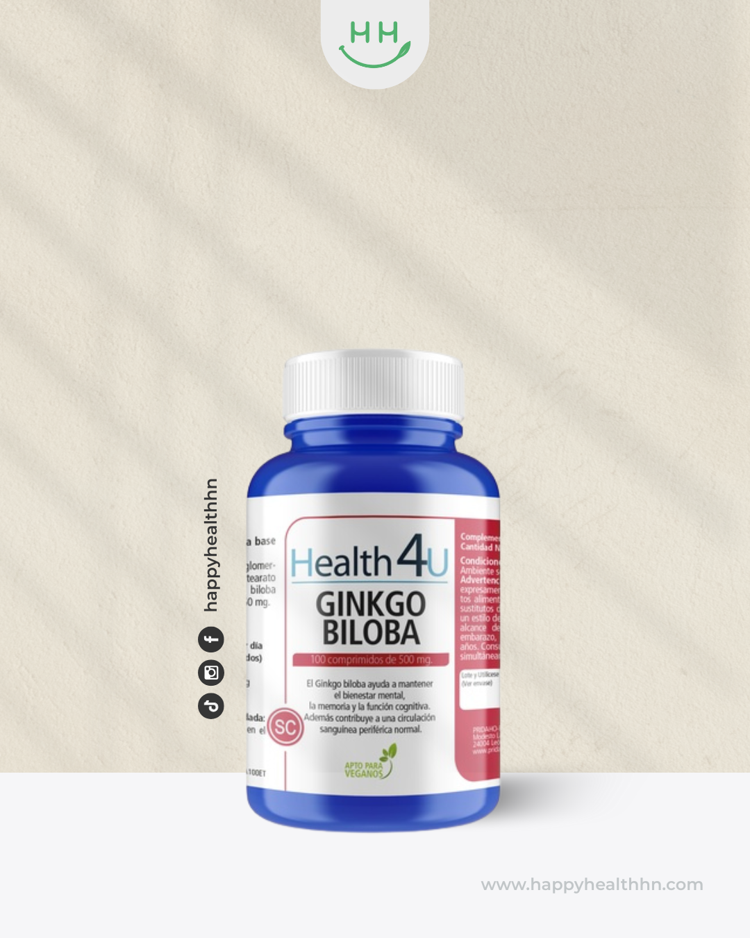 Health 4U Ginkgo Biloba suplemento natural para memoria y concentración 100 comprimidos