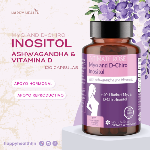 Intimate Rose - Myo and D-Chiro - Inositol Mezcla 40:1 + Vitamina D3 + Ashwagandha (120 cápsulas)