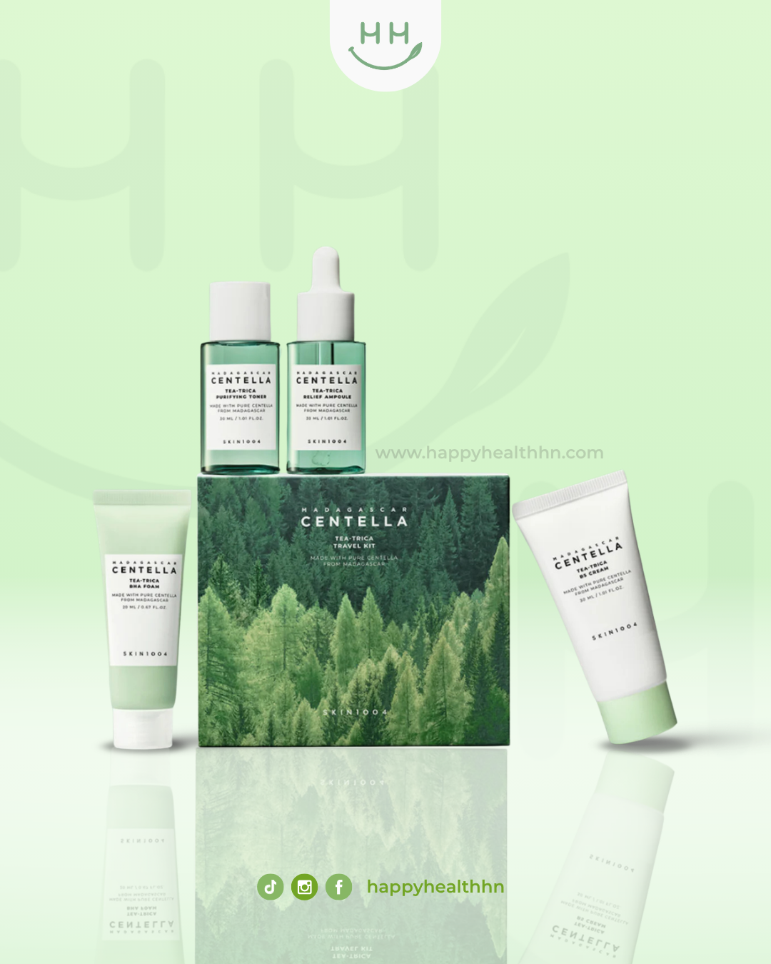 Kit viaje SKIN1004 Tea-Trica BHA cleanser toner ampoule B5 cream acné coreano