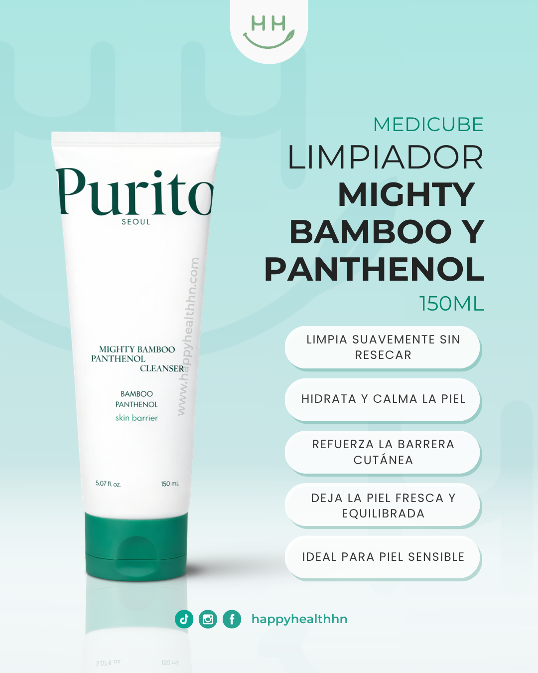 Limpiador coreano PURITO SEOUL con pantenol 3000ppm para piel sensible hidratación EWG Verified
