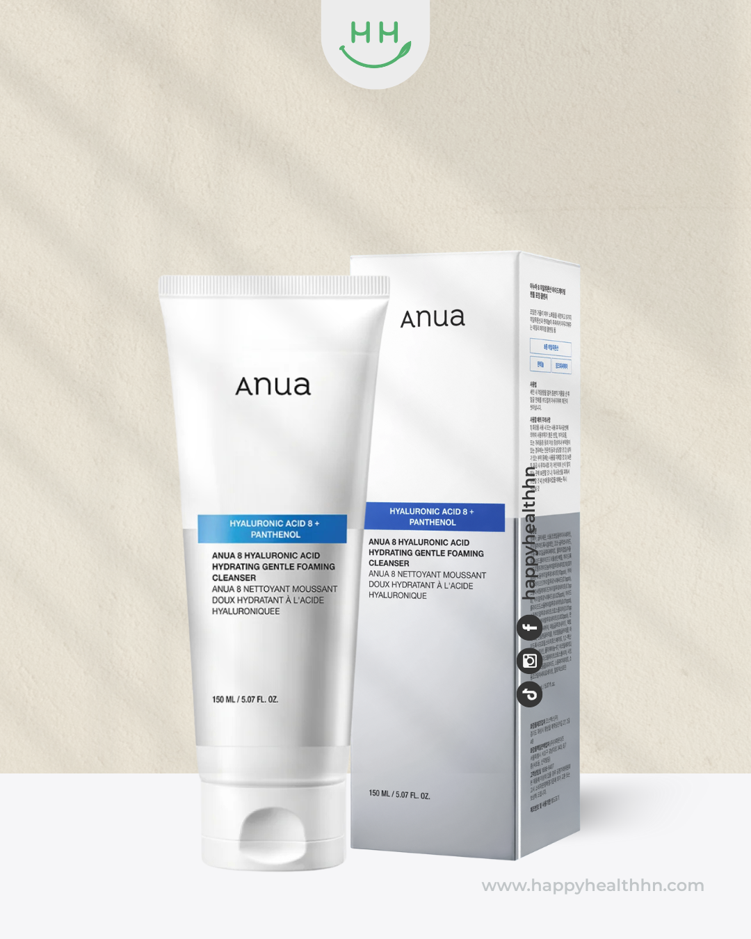 Limpiador facial Anua con 8 tipos de ácido hialurónico para limpieza suave e hidratante 150ml