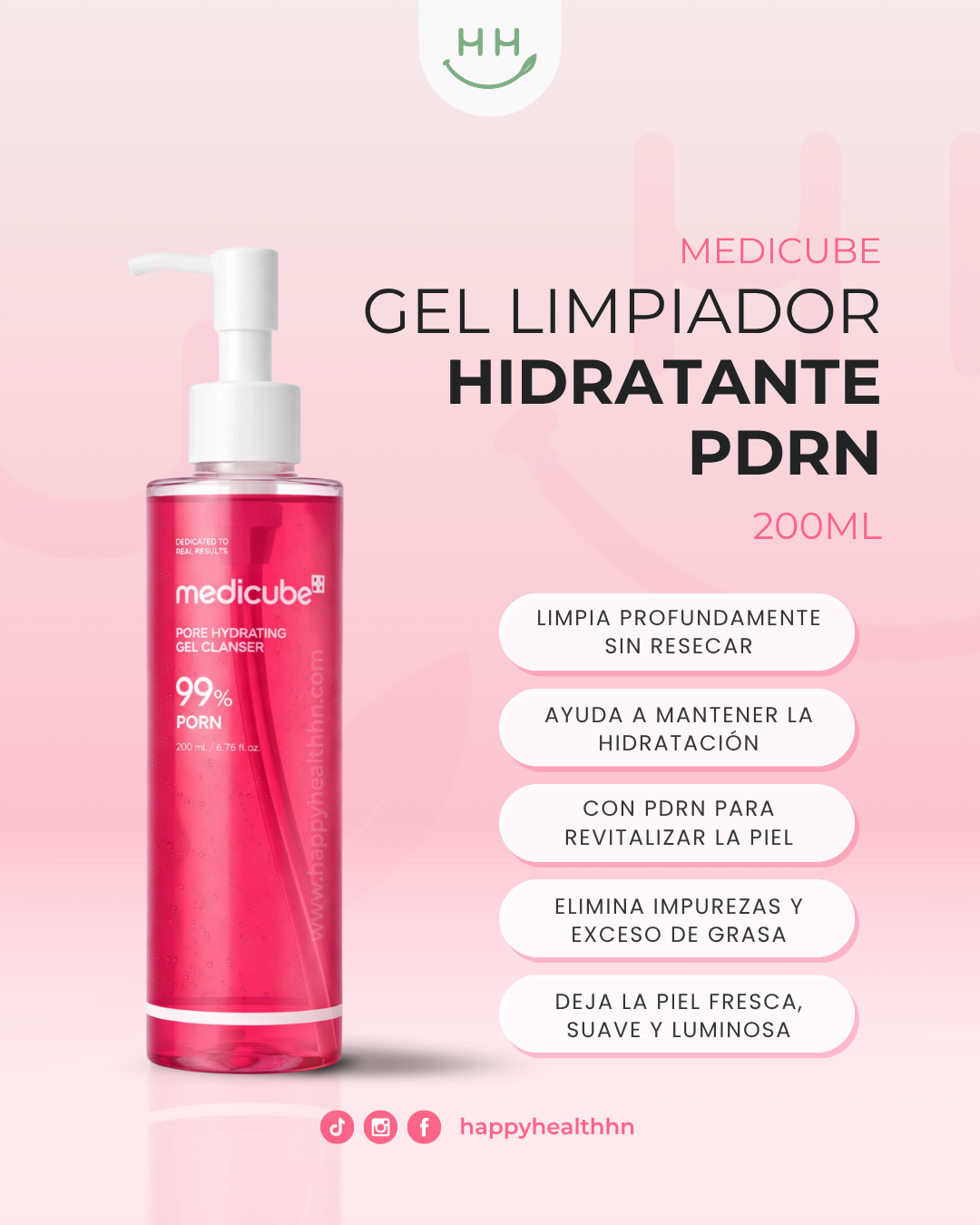 Limpiador gel coreano Medicube PDRN con LHA niacinamida vitamina B12 para piel sensible