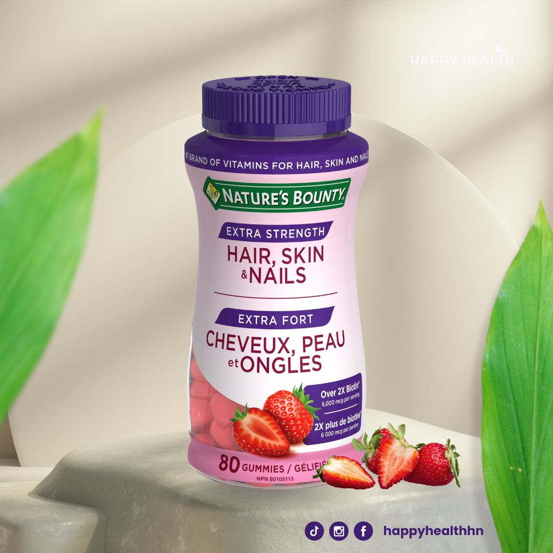Nature's Bounty Hair Skin Nails Gummies 80 unidades con biotina 6000 mcg sabor fresa