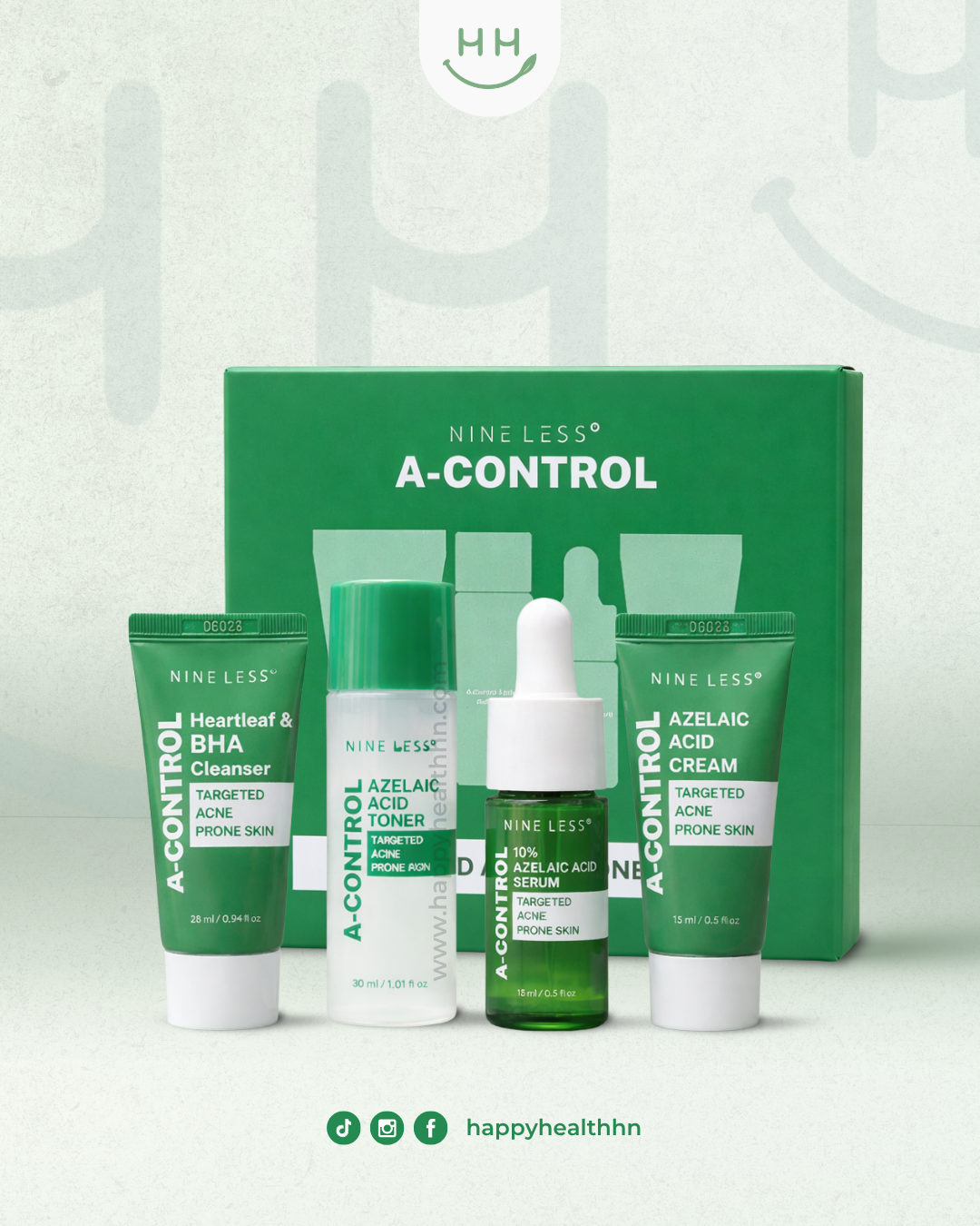 Nine Less A-Control Mini Kit set anti-acné con ácido azelaico y heartleaf 4 productos