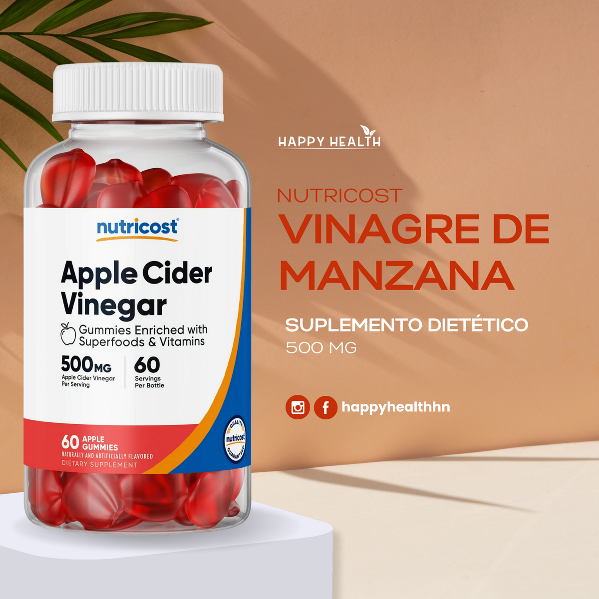 Nutricost Apple Cider Vinegar Gummies suplemento en gomitas con vinagre de manzana 500mg