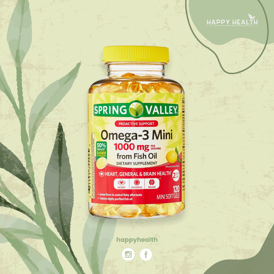 Suplemento Omega-3 Mini Spring Valley 1000mg – apoyo cardiovascular y cerebral.