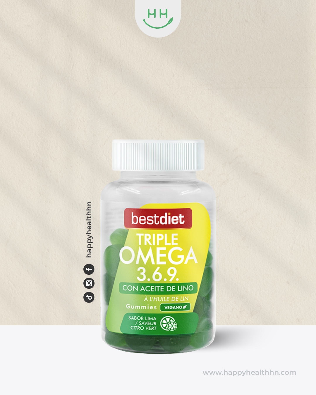 Bestdiet – Suplemento de Ácidos Grasos Omega 3-6-9 en Gomitas Veganas (Aceite de Lino + Lima)