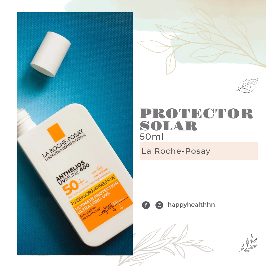La Roche-Posay Anthelios fluido invisible SPF 50+ ideal para piel sensible, presentado de forma vertical y limpia.