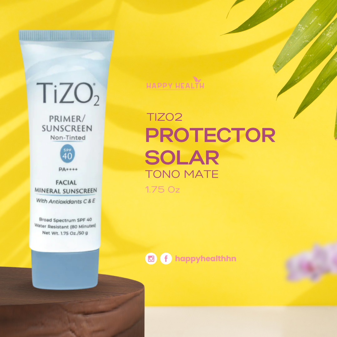 TiZO2 sunscreen con antioxidantes C y E y textura no tintada para protección diaria.