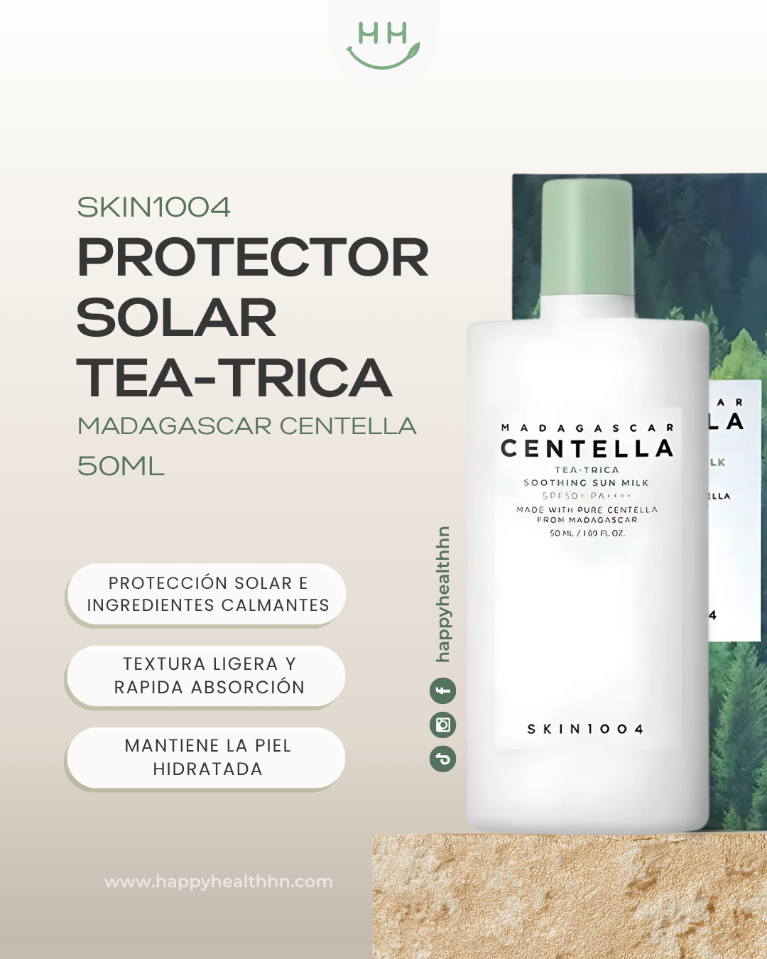 Protector solar SKIN1004 Tea-Trica leche solar calmante piel sensible irritada SPF50