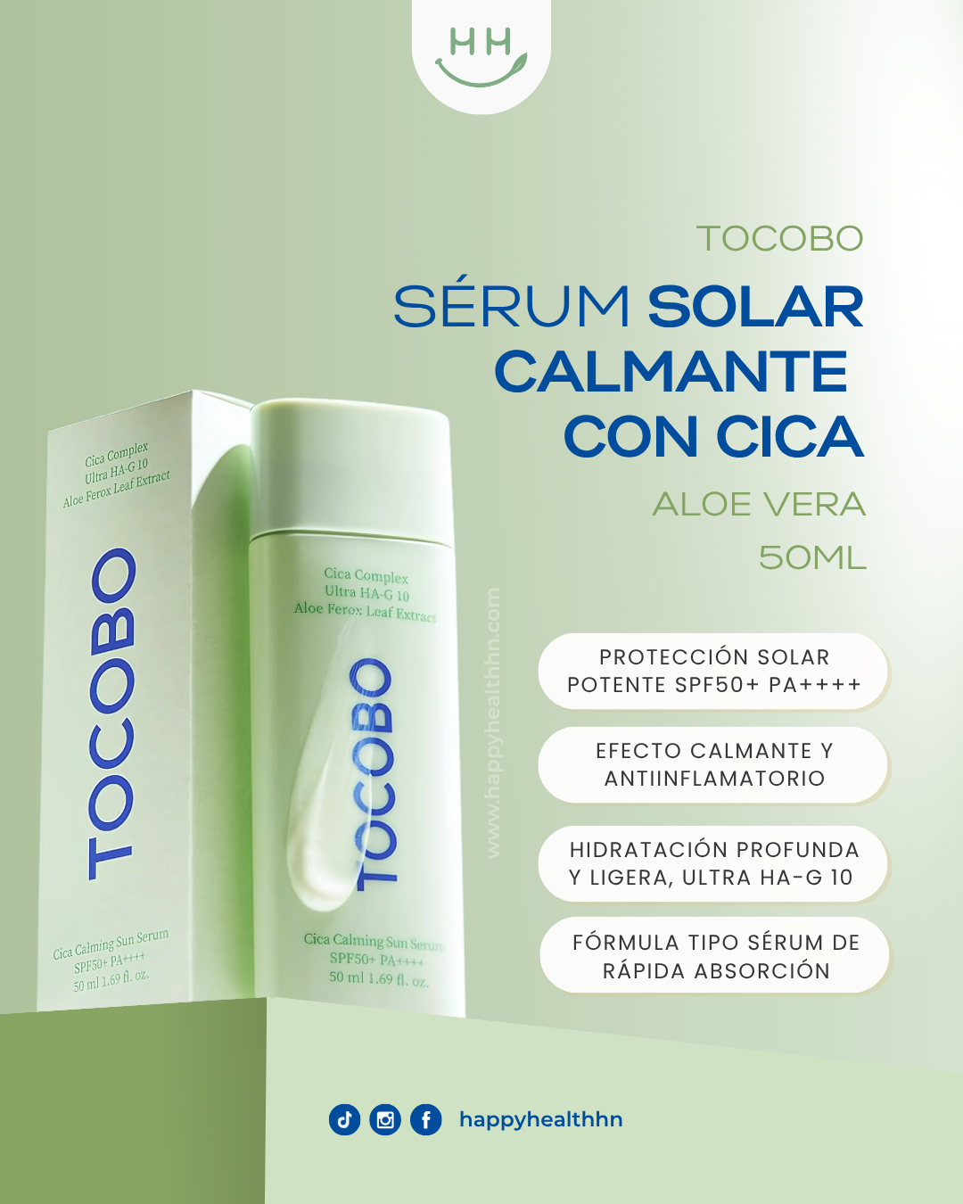 Protector solar Tocobo CICA sérum calmante SPF50+ para piel sensible