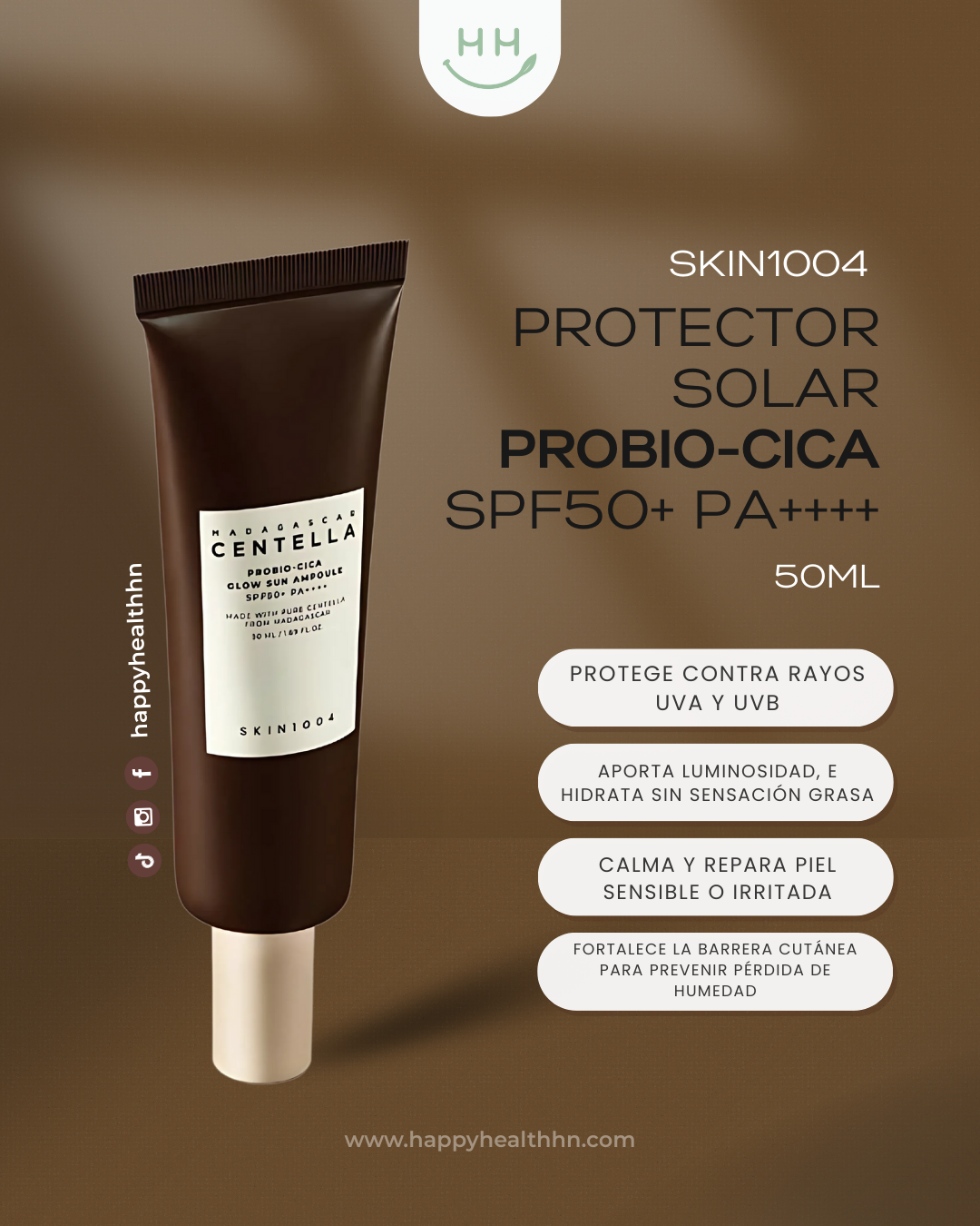 Protector solar ampoule SKIN1004 con 5000ppm pantenol y acabado luminoso para piel sensible