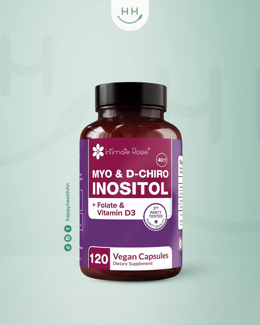 Intimate Rose - Myo-Inositol & D-Chiro Inositol 40:1 + Folato & Vitamina D | Fórmula Premium (120 Cápsulas Veganas)