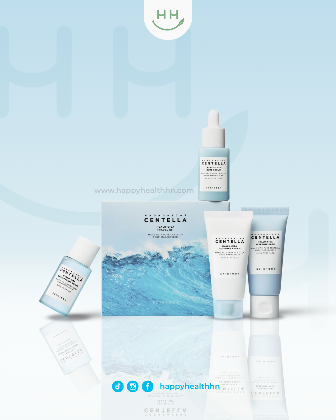 Skin1004 - Kit de Viaje Hyalu-Cica | Toner + Blue Serum + Crema + Sleeping Pack (30ml c/u)