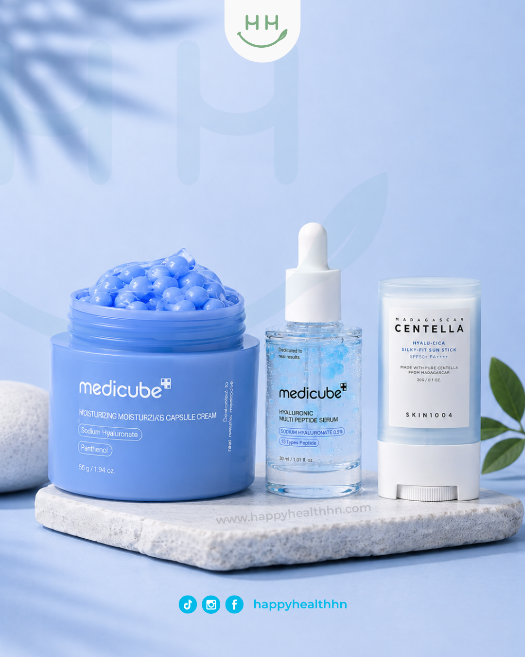 Trío Coreano - Hidratación Profunda + Protección Solar | Sérum + Crema Hidratante y Protector Solar | Medicube + Skin1004