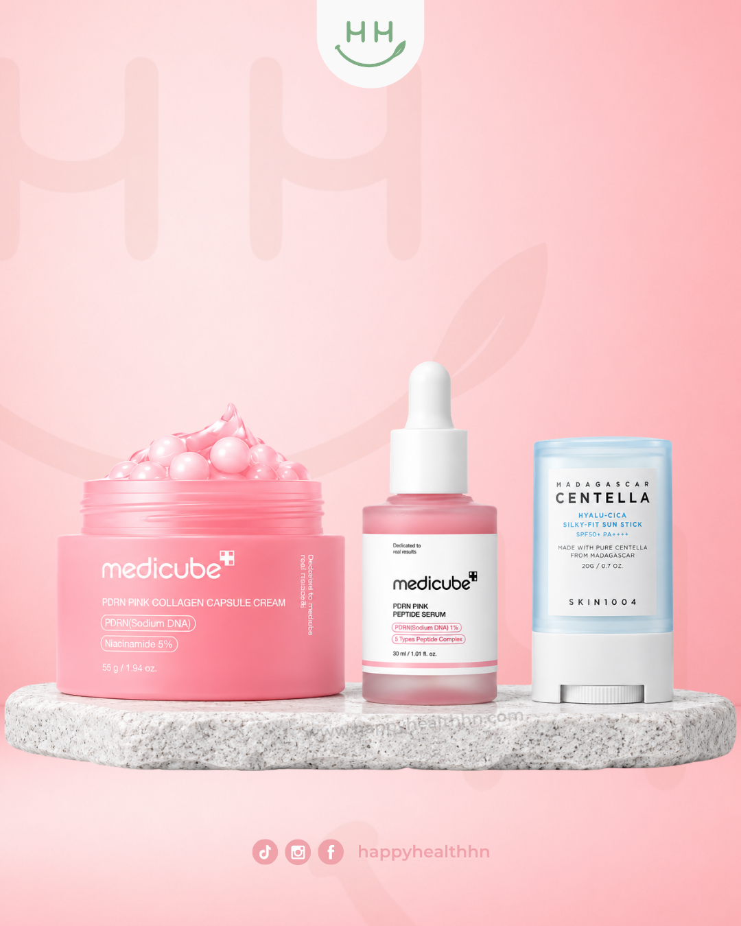 Trío Coreano - Sérum PDRN + Crema Hidratante PDRN y Protector Solar en Barra | Medicube + Skin1004