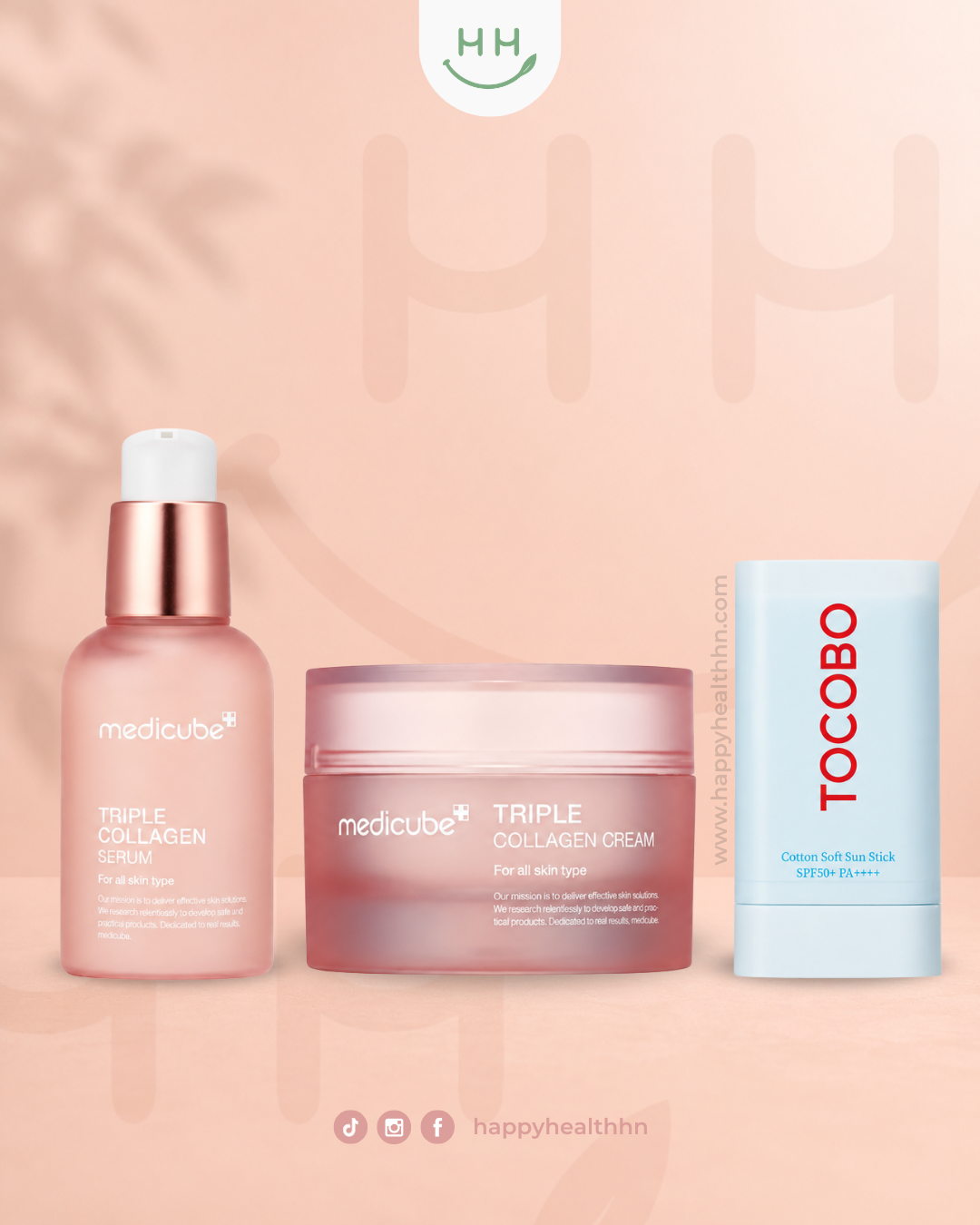 Trio Coreano - Medicube Triple Colágeno + Tocobo Sun Stick | Sérum + Crema Anti-Aging y Protector Solar en Barra Matte