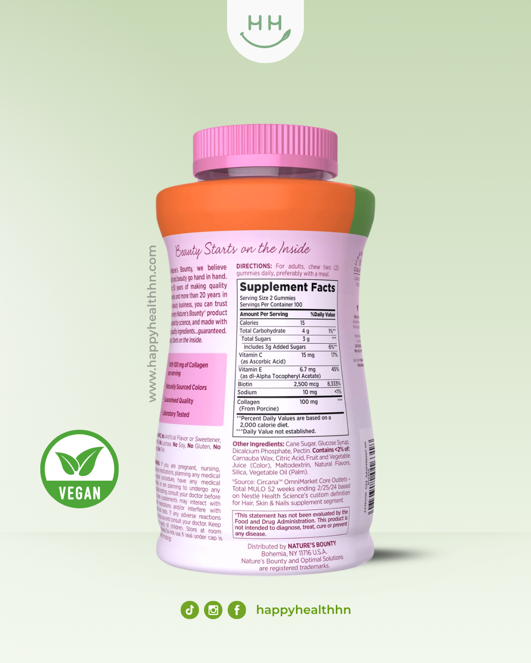 Nature's Bounty - Gomitas de Colágeno y Biotina para Cabello, Piel y Uñas (200 unidades)(Naranja)