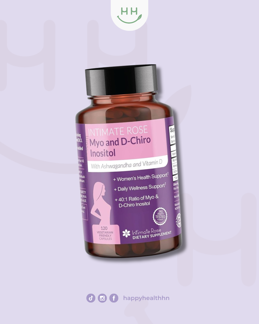 Intimate Rose - Myo and D-Chiro - Inositol Mezcla 40:1 + Vitamina D3 + Ashwagandha (120 cápsulas)