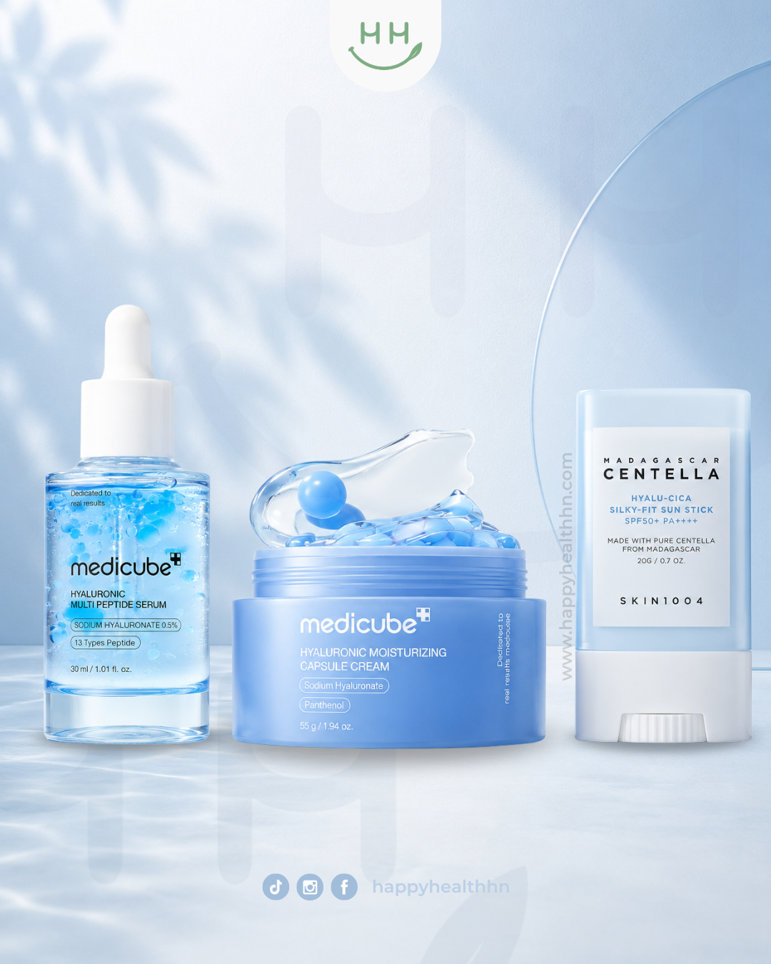 Trío Coreano - Hidratación Profunda + Protección Solar | Sérum + Crema Hidratante y Protector Solar | Medicube + Skin1004