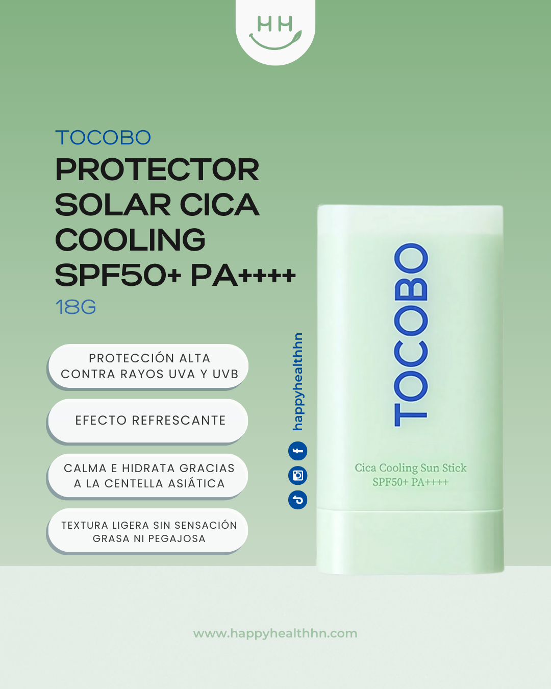 Sun stick coreano TOCOBO con 10 tipos de ácido hialurónico y efecto cooling para piel sensible