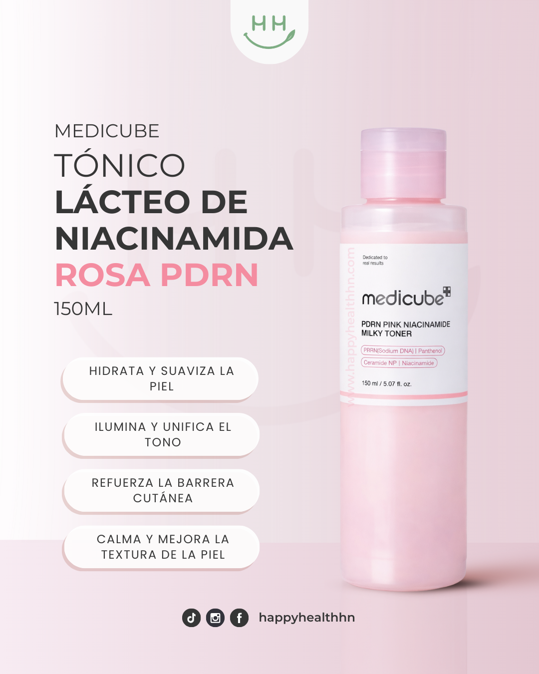Tónico hidratante coreano Medicube rosa con PDRN y niacinamida para piel luminosa