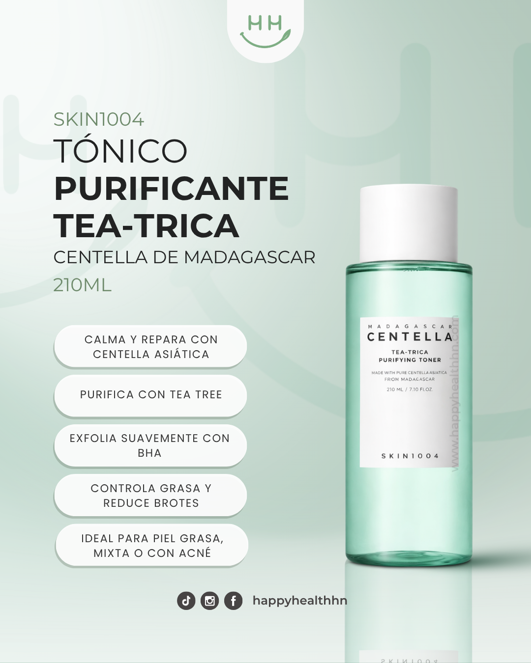 Tónico purificante coreano SKIN1004 para piel con acné con complejo Tea-Trica y control de sebo