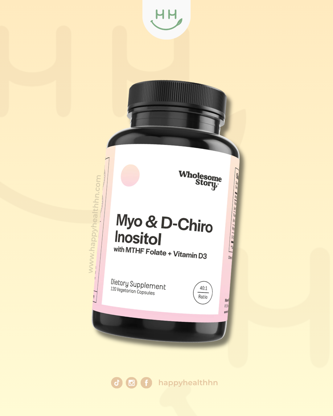 Wholesome Story Myo D-Chiro Inositol suplemento para equilibrio hormonal femenino con folato y vitamina D3