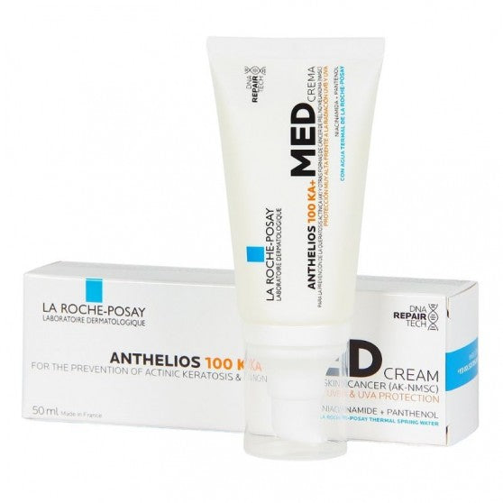 Fotoprotector clínico La Roche-Posay Anthelios 100 KA+ MED para prevención de queratosis actínica.