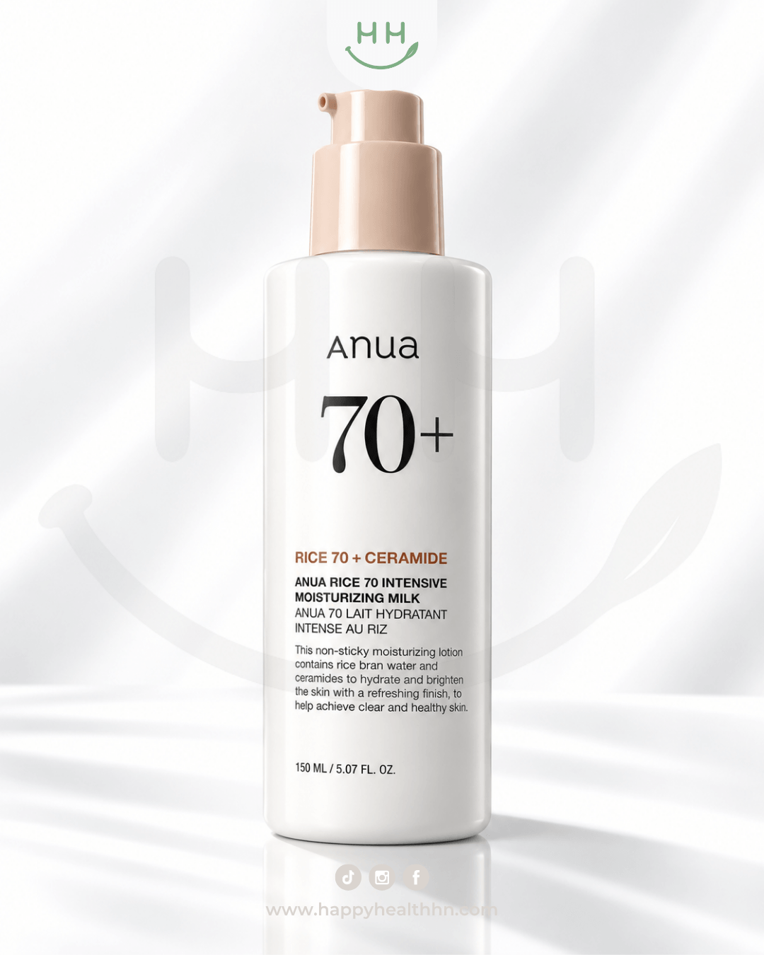 Leche hidratante Anua Rice 70 Intensive Moisturizing 150 ml con agua de arroz y ceramidas